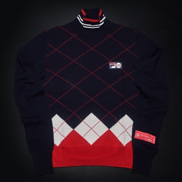 Fila Cashmere Argyle Mock Turtle Neck Sweater 