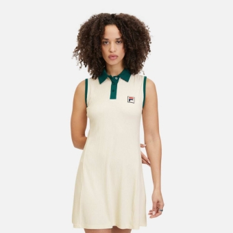 Fila LAHORE ribbed polo dress antique white - beige | FILA Official