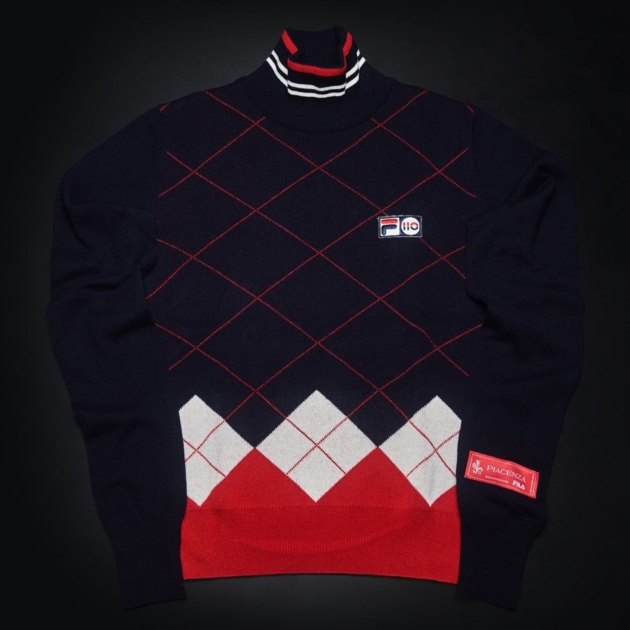 Fila Cashmere Argyle Mock Turtle Neck Sweater 