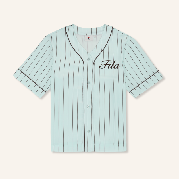 Fila FIESOLE boxy pinstriped satin baseball shirt 