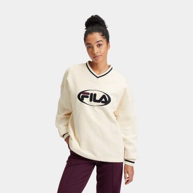 Fila LANGERMA oversized V-neck sweat shirt white 