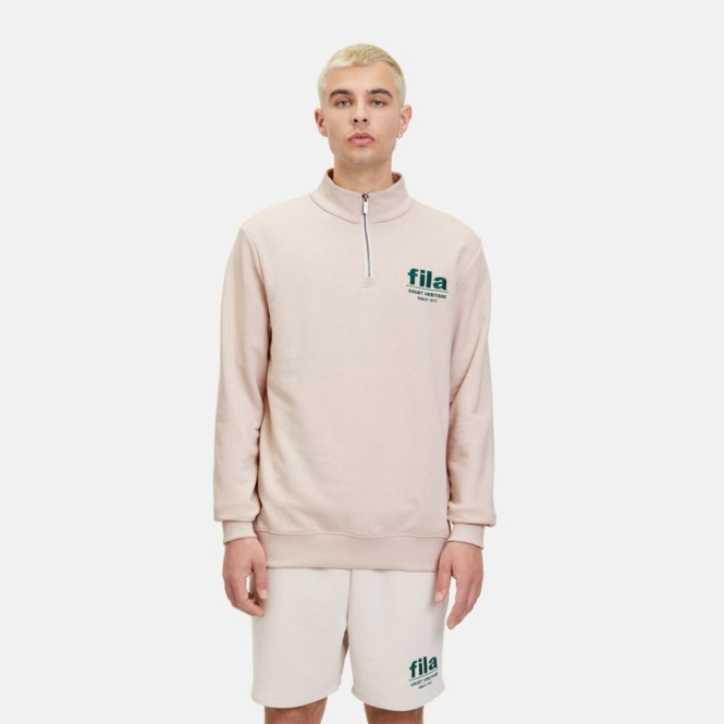Fila LISBON graphic half-zip sweater oatmeal melange | FILA