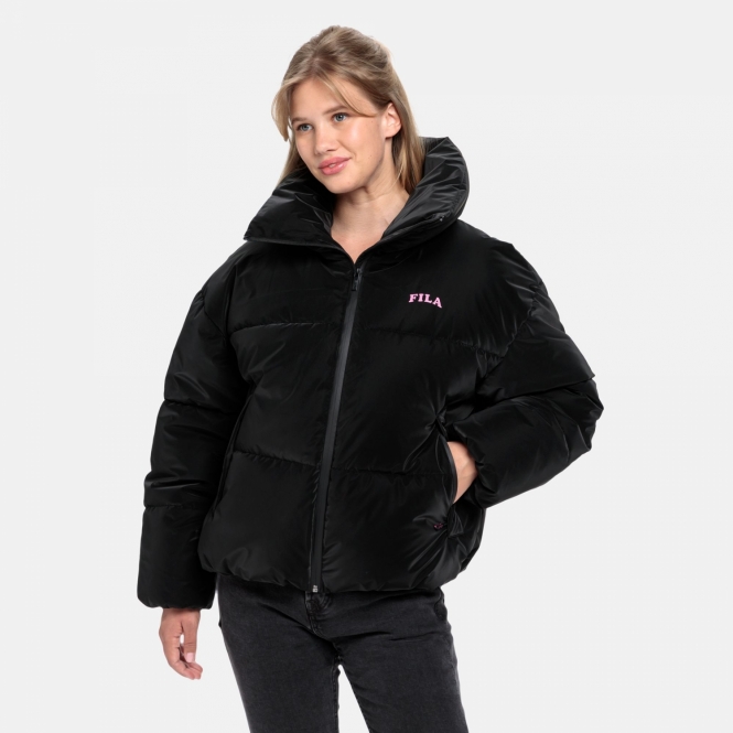 Fila logo crop shop puffer jacket black