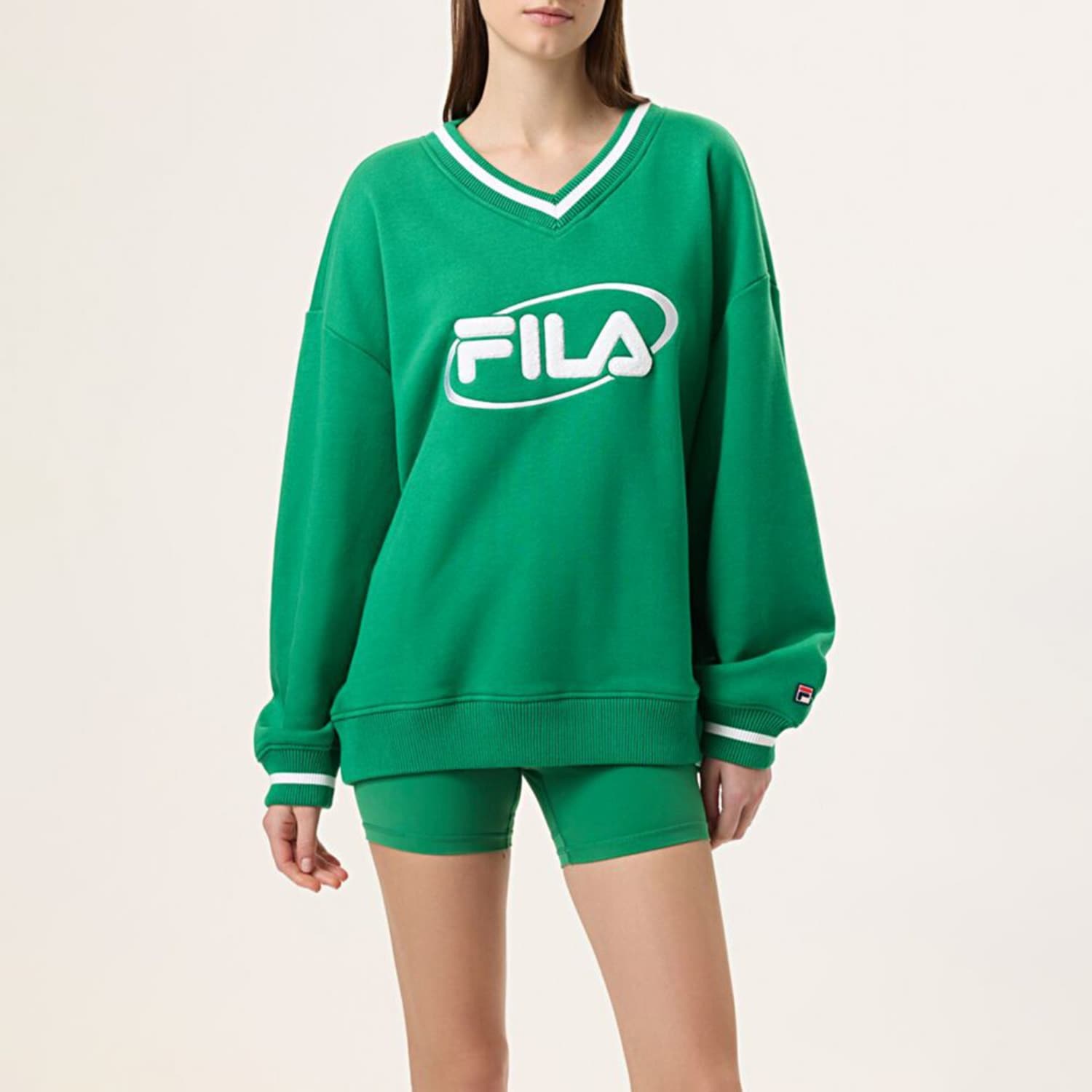 Fila HAILEY V-NECK PULLOVER FILA GREEN / WHITE - green | FILA Official