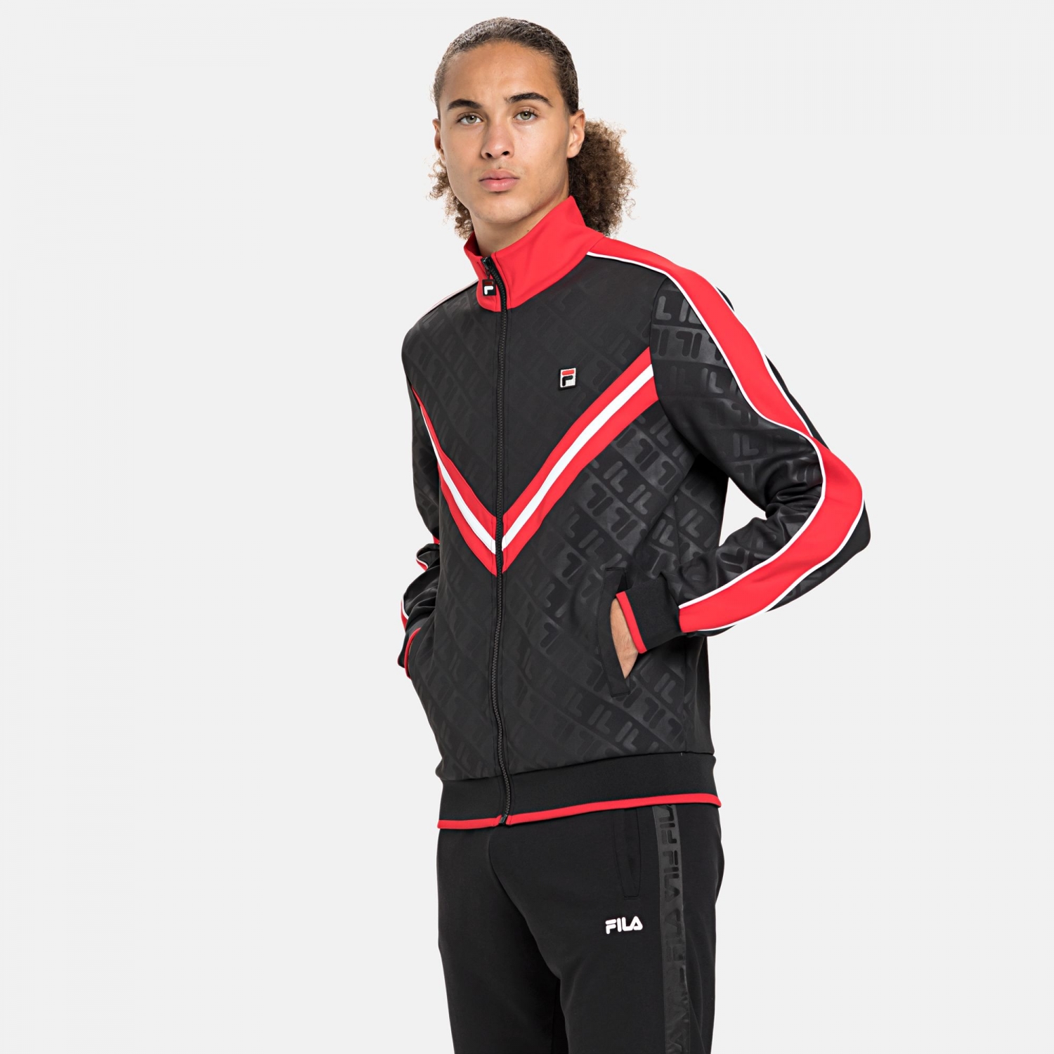 Black fila track jacket online