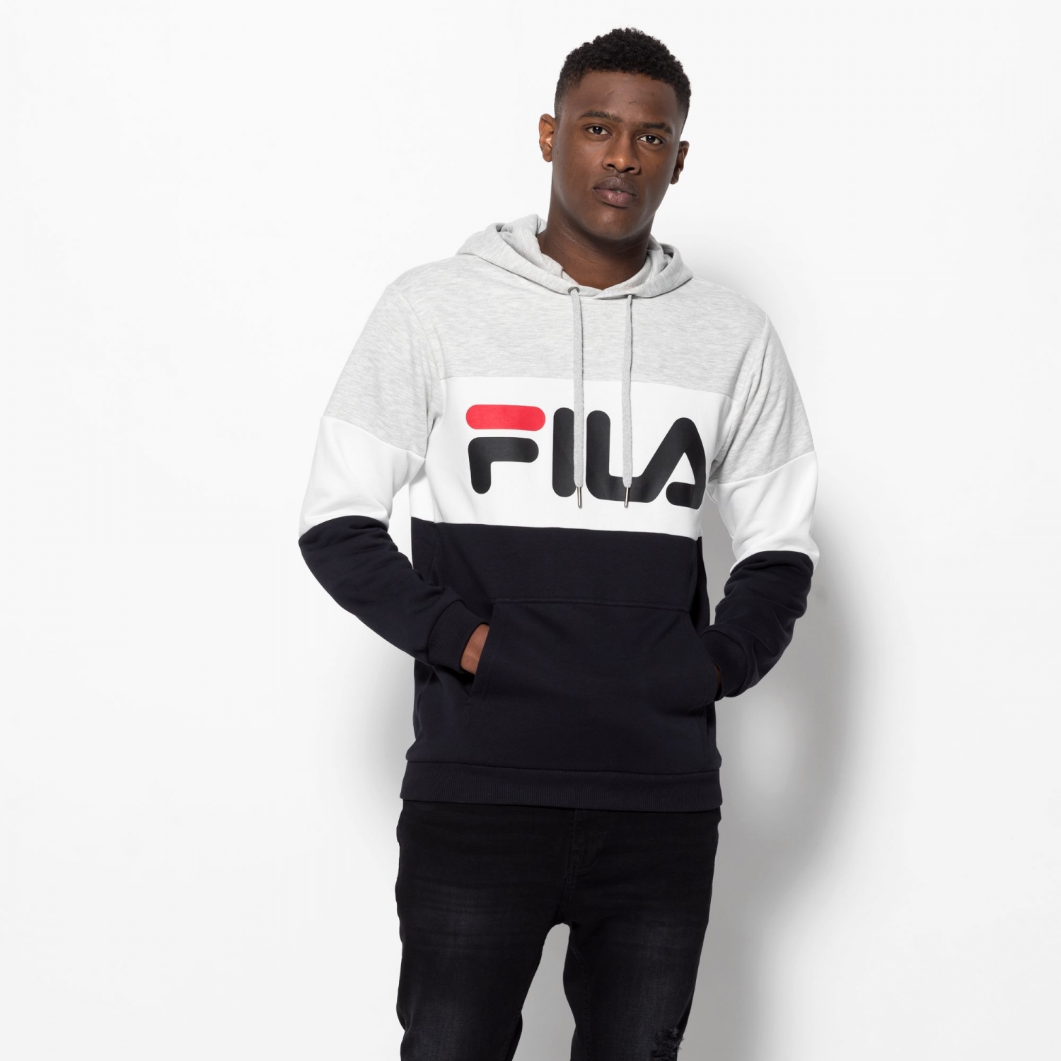black and white fila hoodie