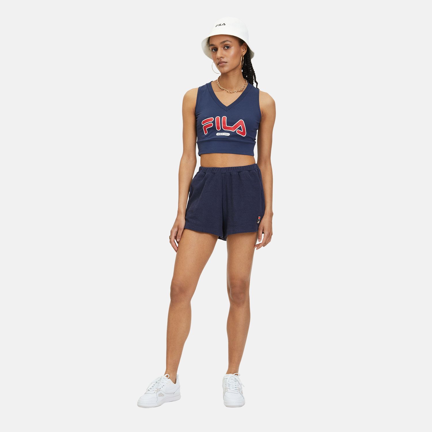 Fila crop top and shorts set best sale