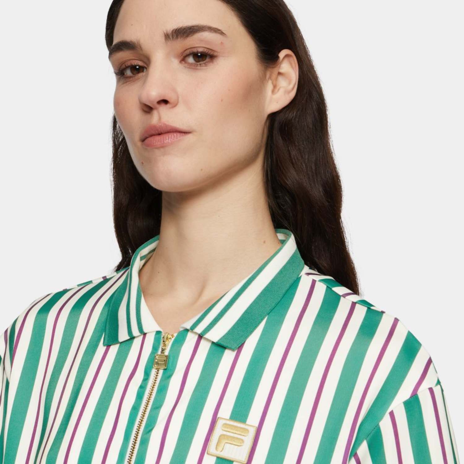 Fila LASSANCE striped cropped satin polo full-zip shirt Bild 4
